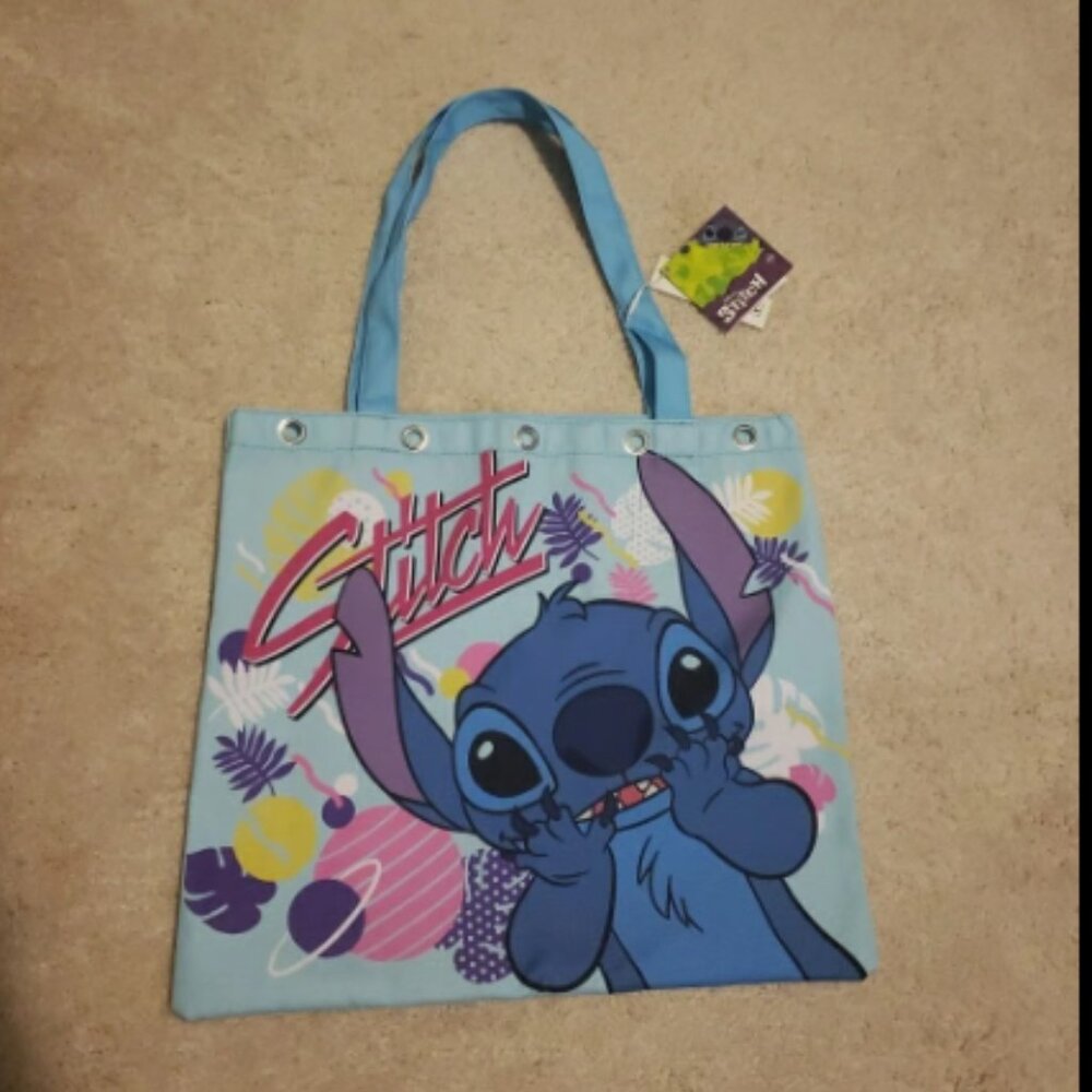 Disney's Lilo & Stitch Expressions Blue Tote Bag by Monogram with Clip On Spots